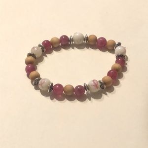 🎀Gorgeous Handmade Breast Cancer Awareness Ribbon glass beads bracelet